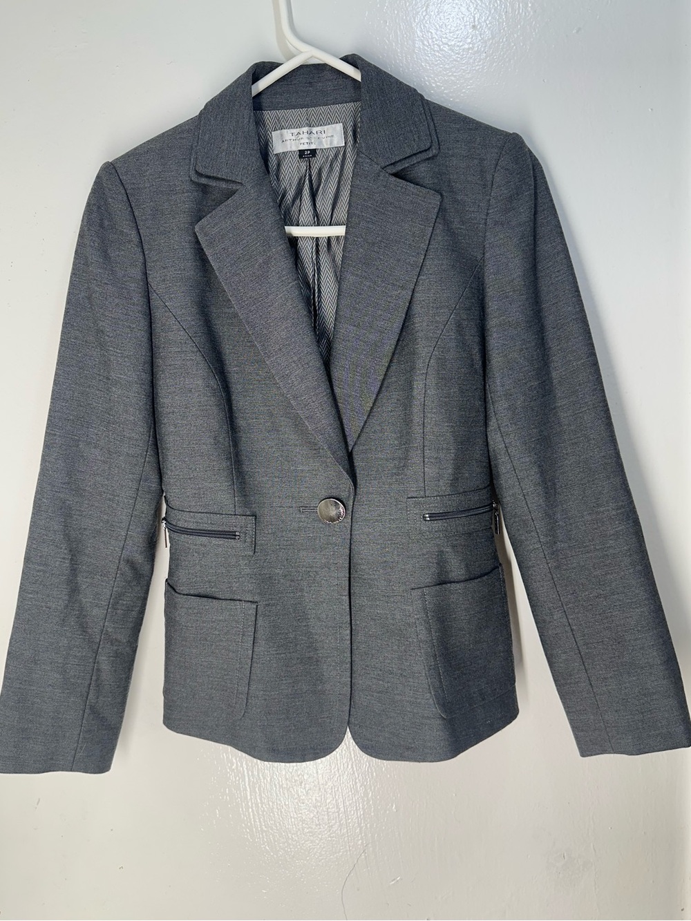 Tahari Women's Charcoal Gray Single-Button Tailored Blazer